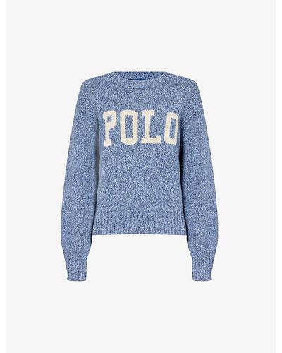Polo Ralph Lauren Brand-embroidered Round-neck Knitted Sweater - Blue