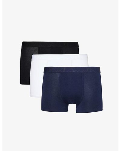 Paul Smith Branded-waistband Pack Of Three Stretch-woven Trunks - Blue