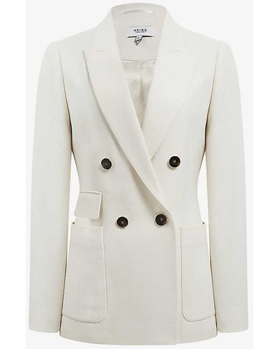 Reiss Larsson Double-breasted Wool-blend Blazer - White