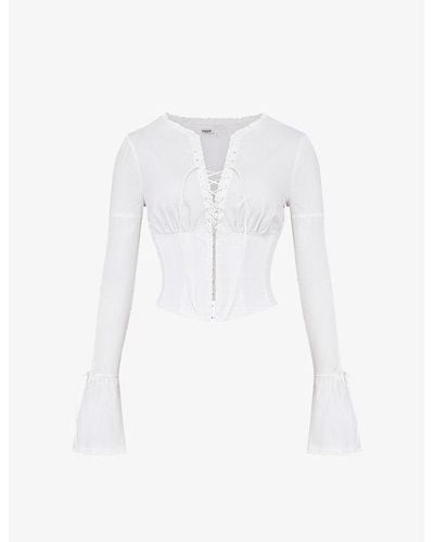 House Of Cb Anissa Lace-up Stretch-woven Top - White