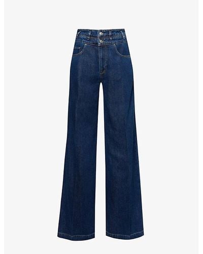 PAIGE Portia Double-waistband Wide-leg High-rise Jeans - Blue