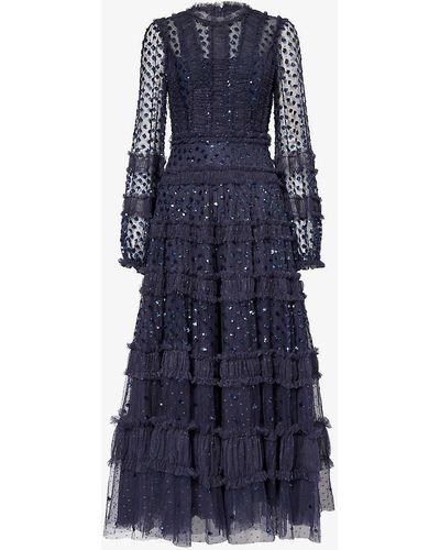 Needle & Thread Shimmer Sequin-embellished Recycled-polyester Maxi Dress - Blue