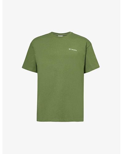 Columbia Brand-print Crewneck Cotton-blend T-shirt Xx - Green