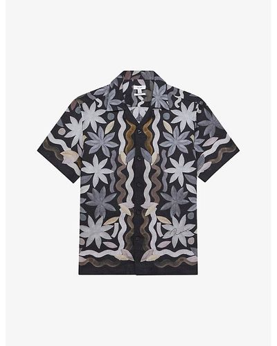 Reiss Delphi Floral-print Slim-fit Linen Shirt - Multicolour