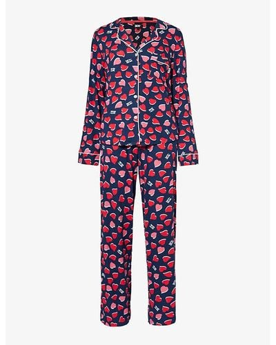 DKNY Branded Heart-print Stretch-jersey Pyjamas - Red