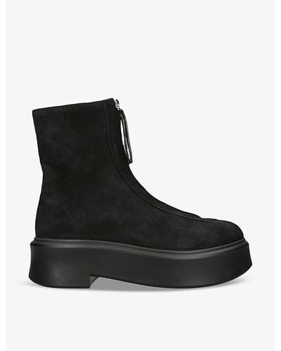 The Row Zipped-front Platform-sole Suede Ankle Boots - Black
