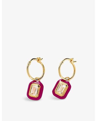 Missoma Mini Magenta Enamel And Pink Stone 18ct Recycled -plated Hoop Earrings