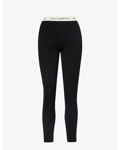 Sporty & Rich Branded-waistband Ribbed Stretch-woven leggings - Black