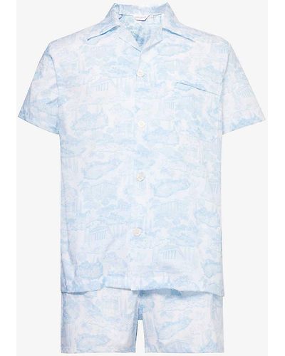 Derek Rose Ledbury Graphic-print Cotton-poplin Pyjamas - Blue