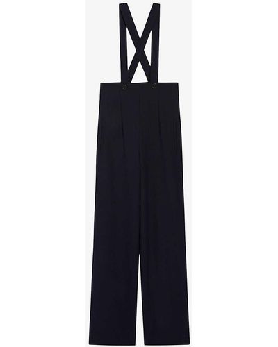 Claudie Pierlot Contrast-stripe Straight-leg High-rise Knitted Trousers - Blue