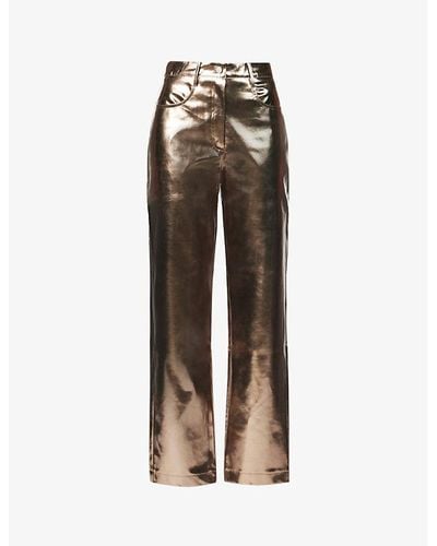 Amy Lynn Lupe Metallic High-rise Straight-leg Faux-leather Pants - Grey