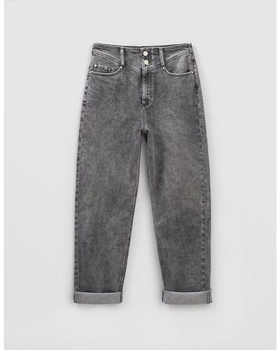 IKKS Acid-wash Relaxed-fit Straight-leg High-rise Stretch-denim Jeans - Gray