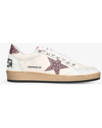 Golden Goose Ball Star Exclusive 6 Glitter-star Leather Low-top Trainers - Natural