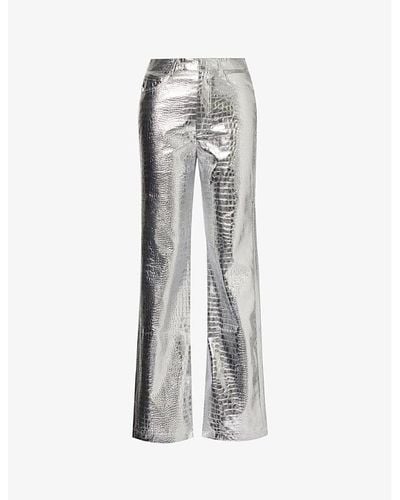 ROTATE BIRGER CHRISTENSEN Lupe Croc-embossed Metallic Faux-leather Pants - Gray