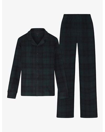 Skims Uni Long-sleeve Checked Stretch-woven Pyjama And Slippers Set - Black