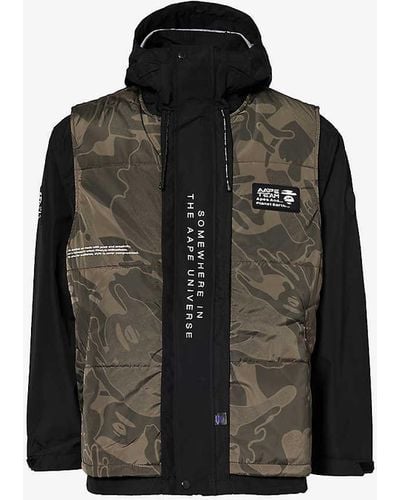 Aape Camouflage-pattern Detachable-overlay Relaxed-fit Shell Jacket - Black