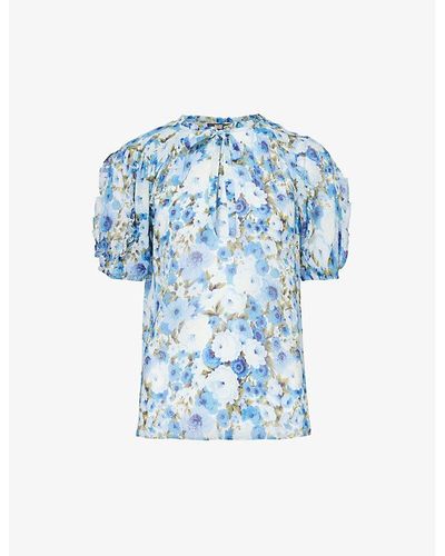 PAIGE Dandelion Short-sleeve Silk Top - Blue