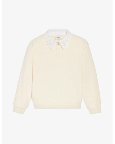 Claudie Pierlot Toupie Removable-collar Long-sleeve Cotton Sweater - Natural