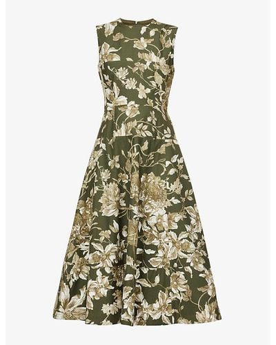 Erdem Karlie Floral-print Cotton Midi Dress - Green