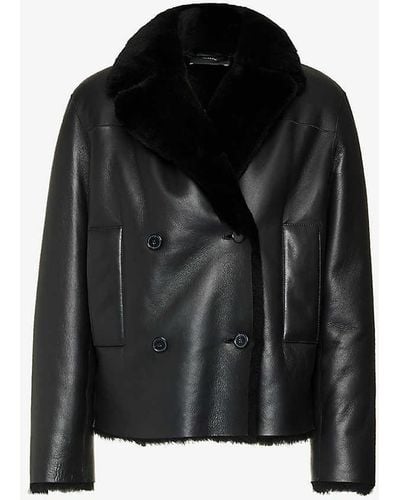 JOSEPH Calla Notched-lapel Leather And Shearling Coat - Black