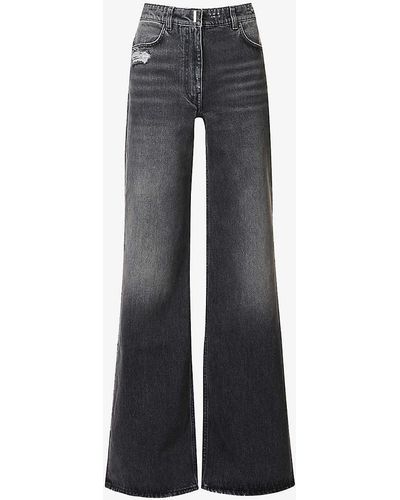 Givenchy Distressed Wide-leg Mid-rise Jeans - Blue