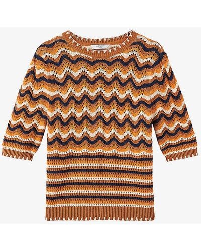 LK Bennett Soni Knitted-pattern Cotton Top - Brown