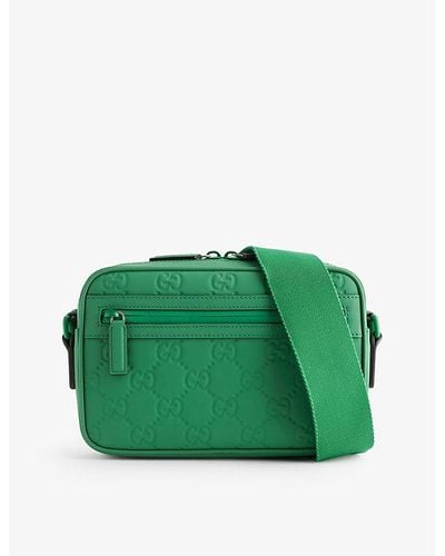 Gucci Debossed-branding Large Leather Cross-body Bag - Green