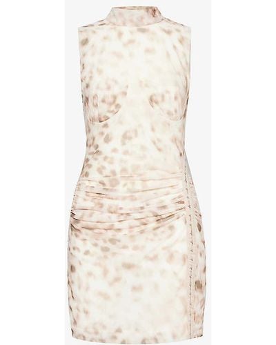 ROTATE BIRGER CHRISTENSEN Leopard-print Sleeveless Mesh Mini Dress - White