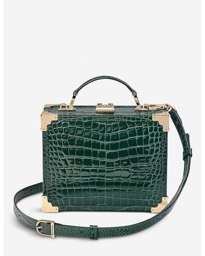 Aspinal of London Trunk Mini Croc-embossed Leather Clutch Bag - Green