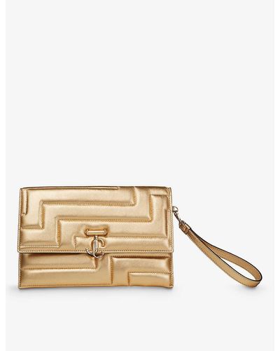 Jimmy Choo Avenue Jc Quilted Metallic-leather Envelope Pouch Bag - Natural