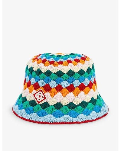 Casablancabrand Shell-striped Cotton-crochet Bucket Hat - White