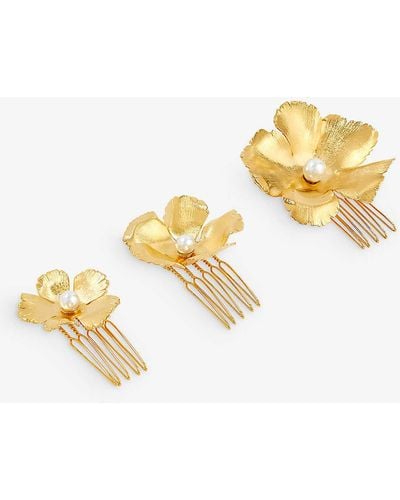 Lelet Eden Floral 14ct Yellow -plated Stainless Steel Comb Set - Metallic