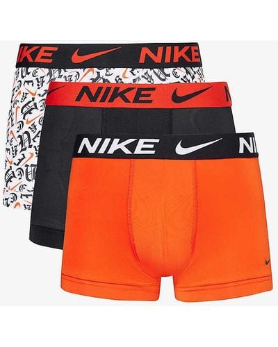 Nike Logo-waistband Pack Of Three Recycled Polyester-blend Trunks X - Orange