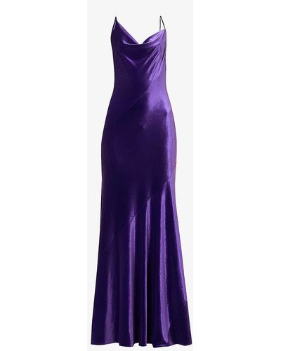 Philosophy Di Lorenzo Serafini Asymmetric Cowl-neck Stretch-velvet Maxi Dress - Purple