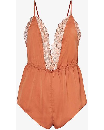 Bluebella Vermont Lace-trim Woven Sleepsuit - Orange