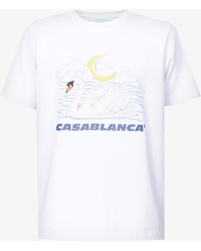 Casablancabrand Swan Brand-print Organic-cotton Jersey T-shirt - White