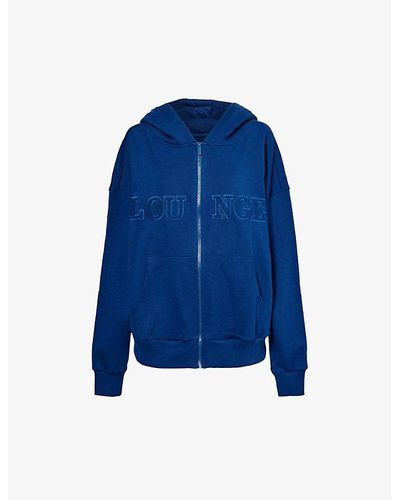 Lounge Underwear Vy Brand-embroidered Zip-up Cotton-jersey Hoody - Blue