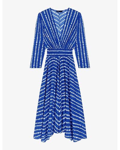 Maje Asymmetrical-hem Tie-dye Woven Midi Dress - Blue