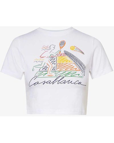 Casablancabrand Jeu De Crayon Graphic-print Cropped Stretch-cotton T-shirt - White