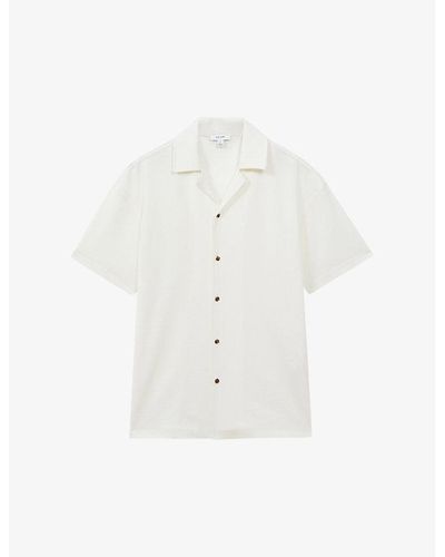 Reiss Hunt Cuban-collar Short-sleeve Stretch-woven Shirt X - White