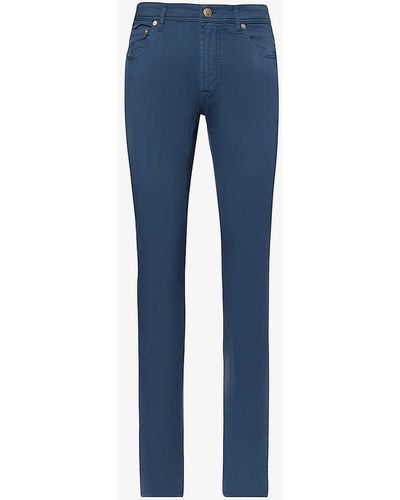 Corneliani Brand-patch Regular-fit Stretch-cotton Trousers - Blue