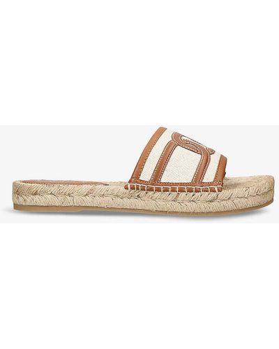Tod's Branded Raffia-trim Cotton Sandals - Brown