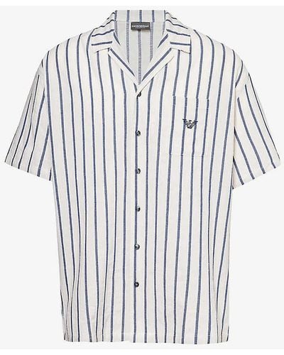 Emporio Armani Stripe-print Relaxed-fit Cotton And Linen-blend Shirt - White