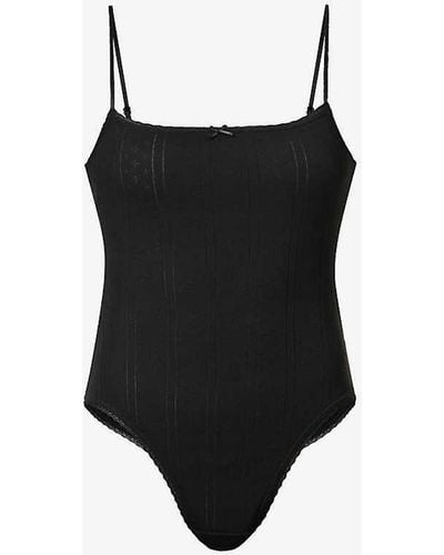 Cou Cou Intimates The Bodysuit Pointelle Organic-cotton Body - Black