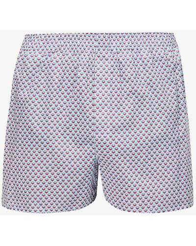 Sunspel Graphic-print Relaxed-fit Cotton-poplin Boxers - Blue