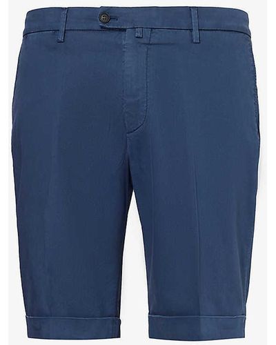 Corneliani Folded-hem Mid-rise Stretch-woven Shorts - Blue
