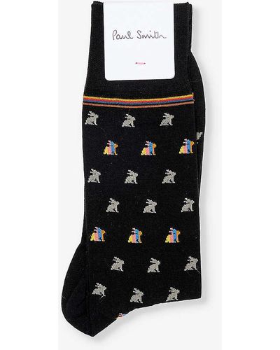 Paul Smith Rabbit-print Cotton-blend Knitted Socks - Black