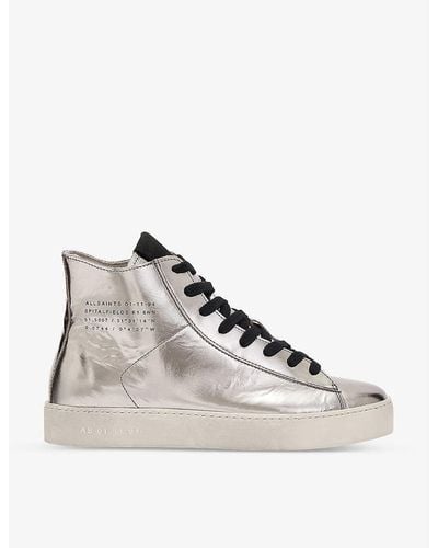 AllSaints Tana Metallic High Top Leather Trainers - Natural