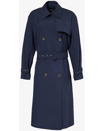 Theory Storm-flap Double-breasted Recycled-polyester Blend Trench Coat - Blue