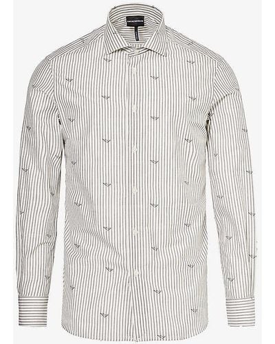 Emporio Armani Stripe-print Regular-fit Cotton-poplin Shirt - White
